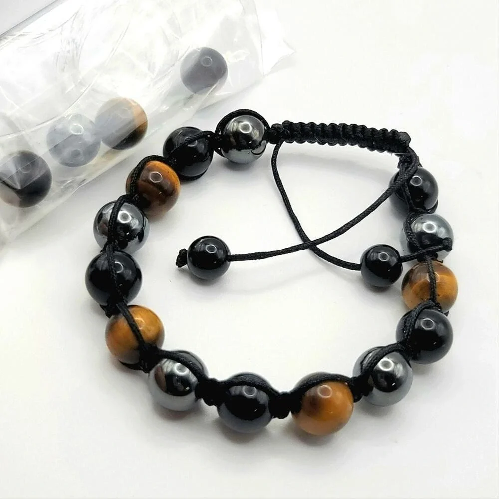 Healing Crystal Bracelet Men Women Obsidian Hematite Tiger Eye Stones Adjustable